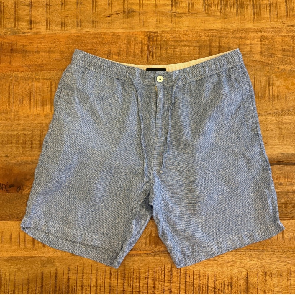 Bugatchi Linen Shorts Mens XL 8" Drawstring Elastic Waist Blue Summer Beach